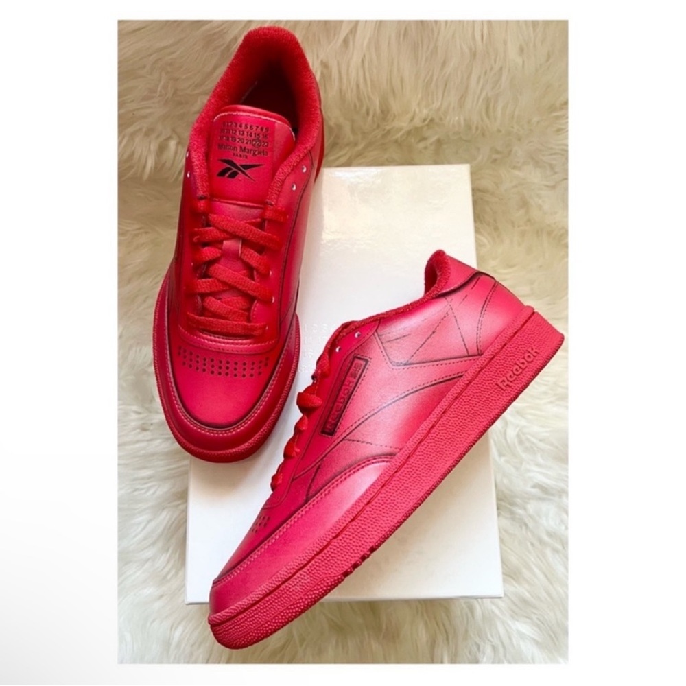New! MAISON MARGIELA REEBOK Logo Club C Tromp L’oeil Leather Sneakers